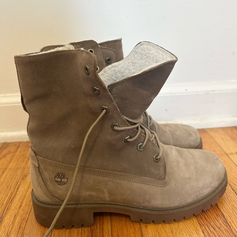 TIMBERLAND Womens 10 Jayne WP Fleece Fold Down Wheat Nubuck Boots Waterproof